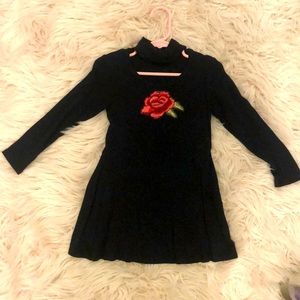 Sofi dress with built in choker. Black with red rose